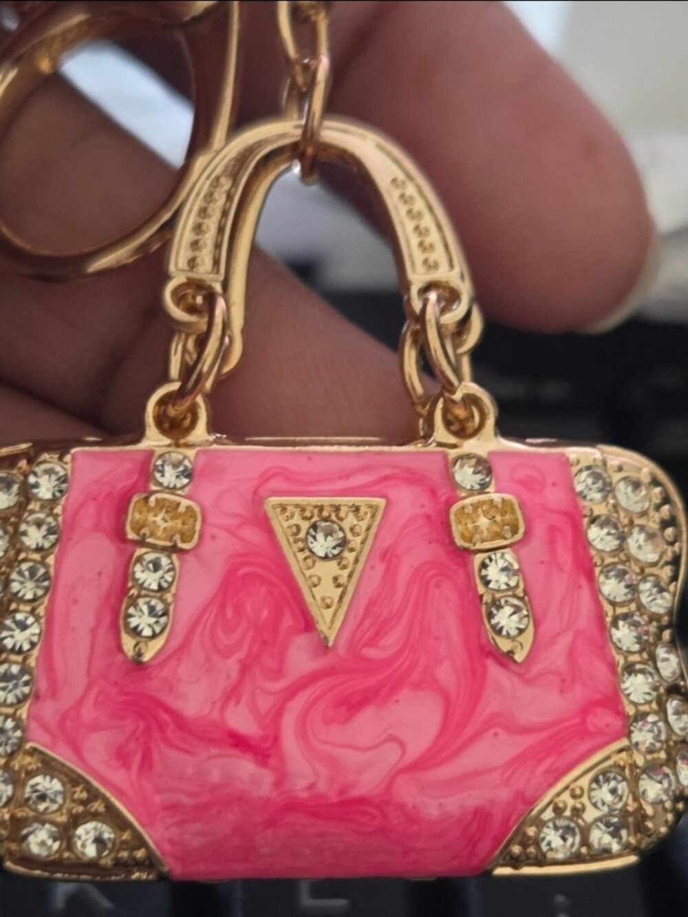 Pink Rhinestone Handbag Keychain Purse Charm Gold Tone Bag Accessory